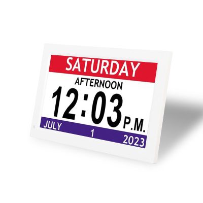 7-Inch Digital Clock with Large Display, Date, Day, and 12 Customizable Alarms, Auto-Dimming Calendar Clock for Seniors, Dementia Care, and Living Rooms, White