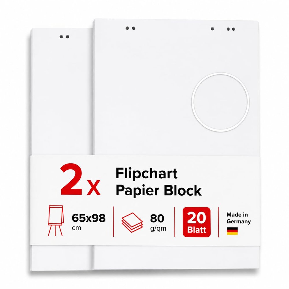 Conipa Blank Flipchart Paper, 2 Pads, 20 Sheets Each, 65 x 98 cm, White