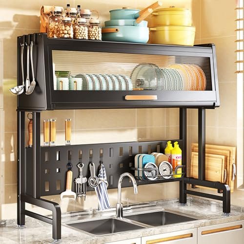 Adjustable Sink Dish Drying Rack with Sponge and Cutting Board Holder