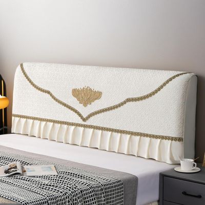 Dustproof Stretch Headboard Cover, Removable Polyester Bed Headboard Slipcover, Washable, Off White, 190 cm