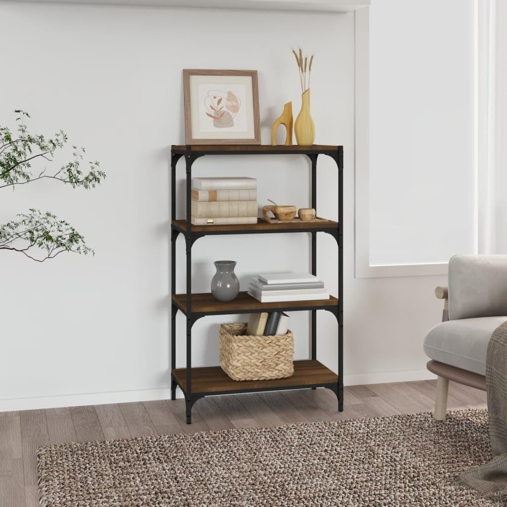 Industrial Bookshelf, Brown Oak, 60 x 33 x 100 cm, Engineered Wood and Steel, Versatile Storage for Bedroom, Living Room, Office, TV Stand