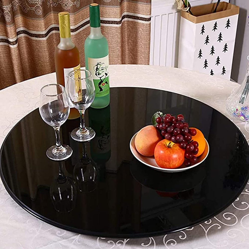 Black Tempered Glass Lazy Susan Serving Tray