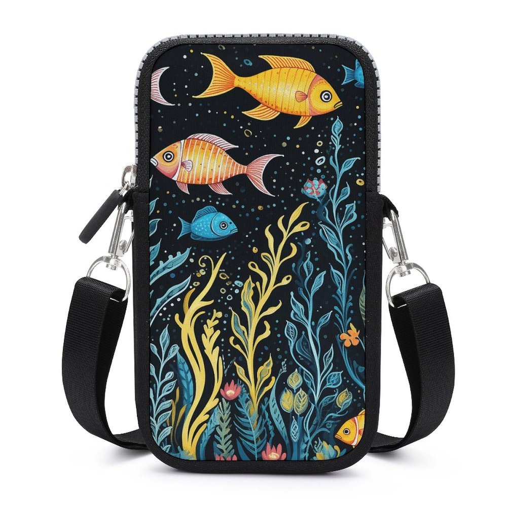 Anceky Women's Crossbody Phone Bag, Seabed Fish Print, Adjustable Strap