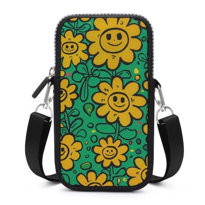 Anceky Crossbody Bag for Women, Yellow Smiley Floral Print, Cell Phone Wallet, Adjustable Strap