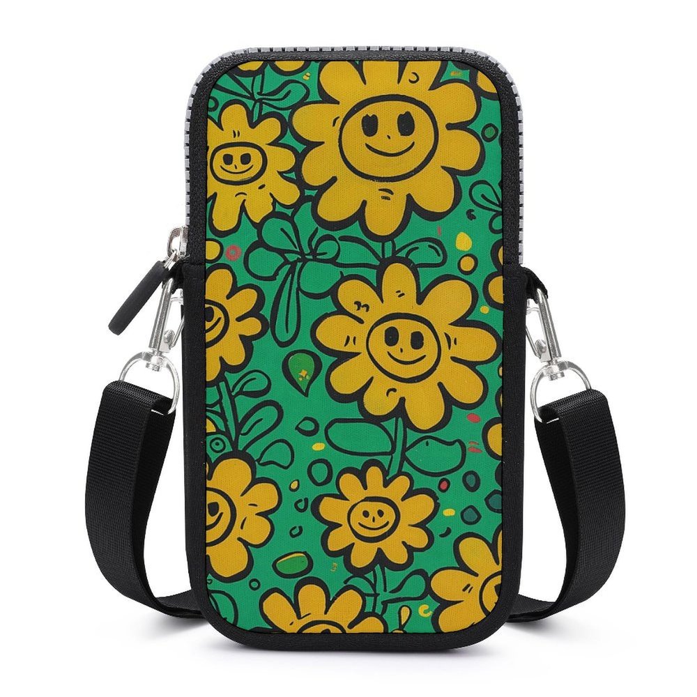 Anceky Crossbody Bag for Women, Yellow Smiley Floral Print, Cell Phone Wallet, Adjustable Strap