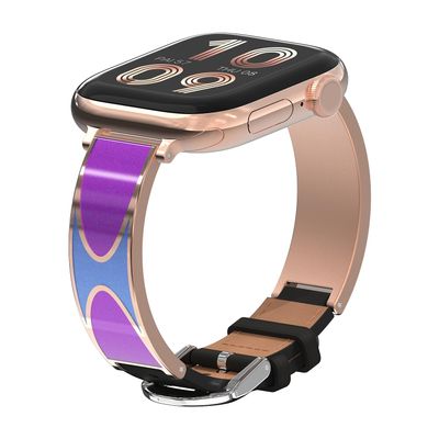 KPYJA Pop-Art Stainless Steel and Leather Band Compatible with Apple Watch, Rose Gold