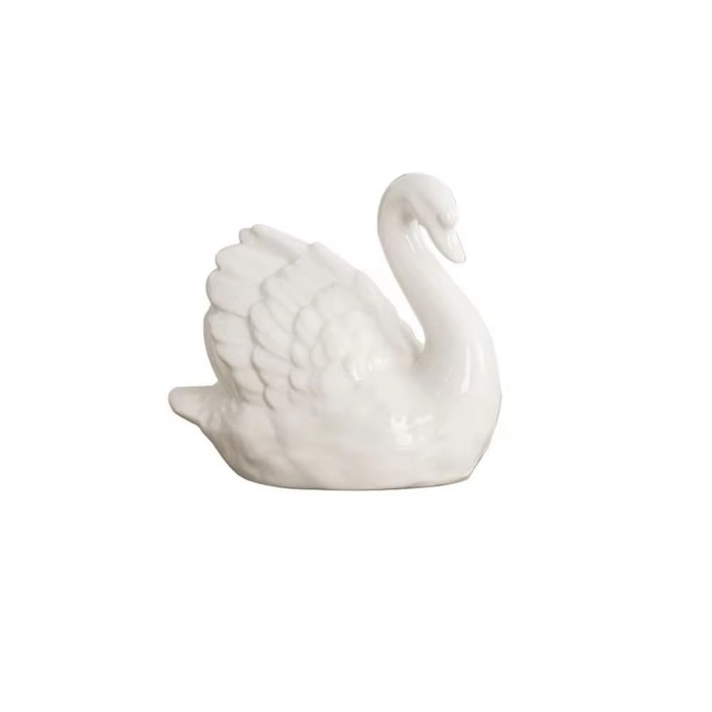 Ceramic Swan Figurine with Drainage Hole, White