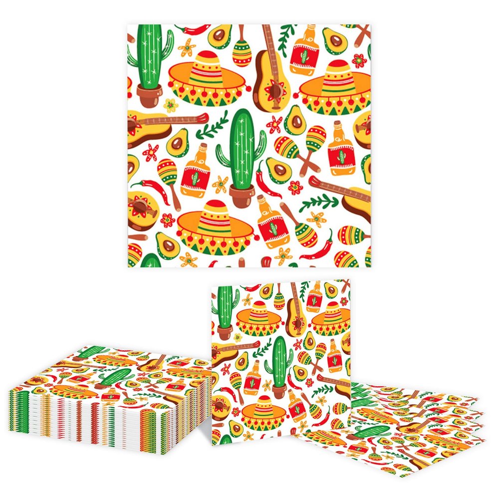 Kotkiddy 20 Pack Cactus Napkins for Cinco De Mayo Party