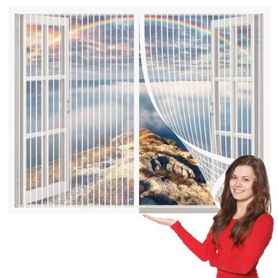 Magnetic Fly Screen Window 198 x 233 cm, No Drilling, Self-Closing, White
