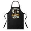 Men’s Choose Your Weapon Grill Apron | Gamer BBQ Apron with Weapon Design | Black with Pocket view 1