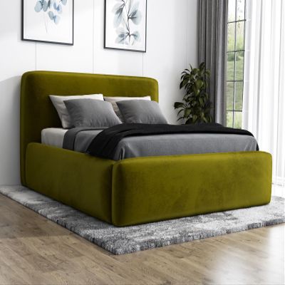 A&J MöbelLand LUMO-OM Upholstered Bed 120x200 cm with Storage and Slatted Base, Olive Green