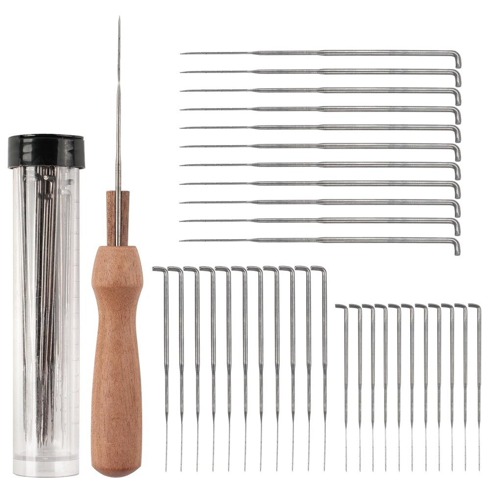 35-Piece Felting Needle Set with Wood Handle & Storage Bottle