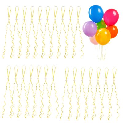 100 Helium Balloon Closures with String (Gold)