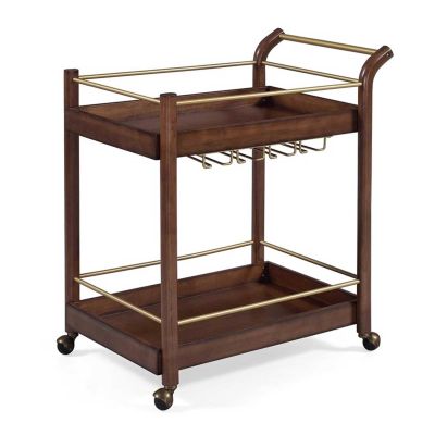 Vintage-Style Wooden Kitchen Cart with Wine Rack, 2-Tier Bar Cart on Wheels