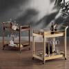 Vintage-Style Wooden Kitchen Cart with Wine Rack, 2-Tier Bar Cart on Wheels view 4