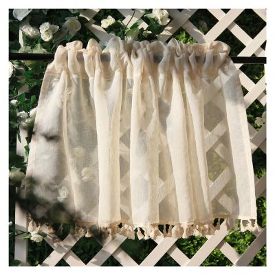 LVCHAO Vintage Linen Sheer Tier Curtain with Tassels, Cream Beige, Rod Pocket, 1 Panel, 100 x 100 cm