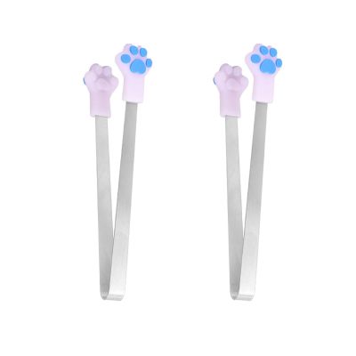 2pcs Silicone Small Tongs with Colorful Cat Paw Design