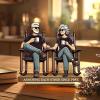 Together Growing Old Statue, Wooden Sculpture of Aging Couple view 2