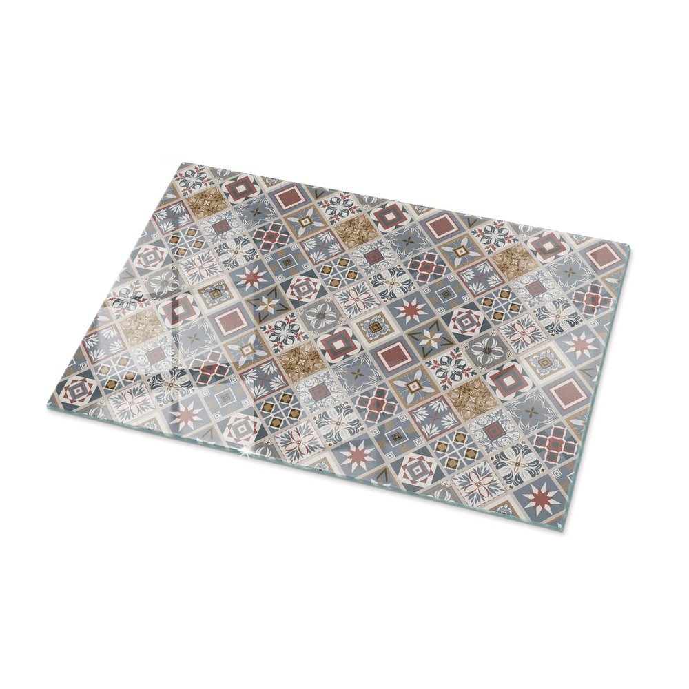 Tulup Tempered Glass Tabletop 100 x 70 cm, Rectangular, Mosaic Ornament Design