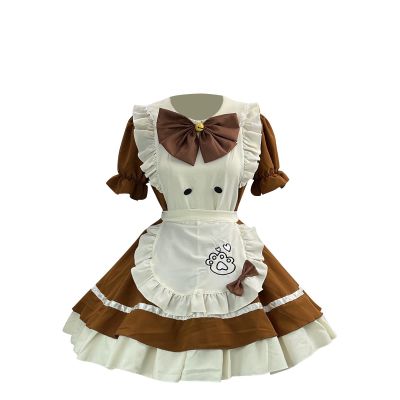 Lolita Maid Dress for Teen Girls with Bow, Ruffles, and Short Sleeves
