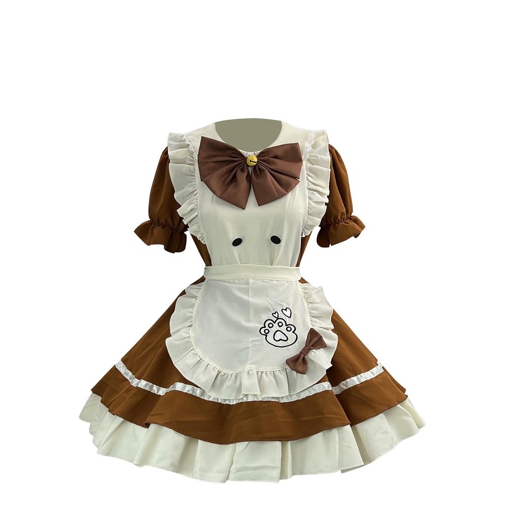 Lolita Maid Dress for Teen Girls with Bow, Ruffles, and Short Sleeves
