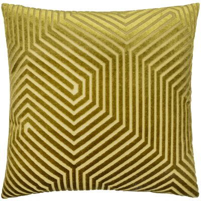 Paoletti Evoke Velvet Cushion with Polyester Filling, Chevron Pattern, Olive Green, 55 x 55 cm