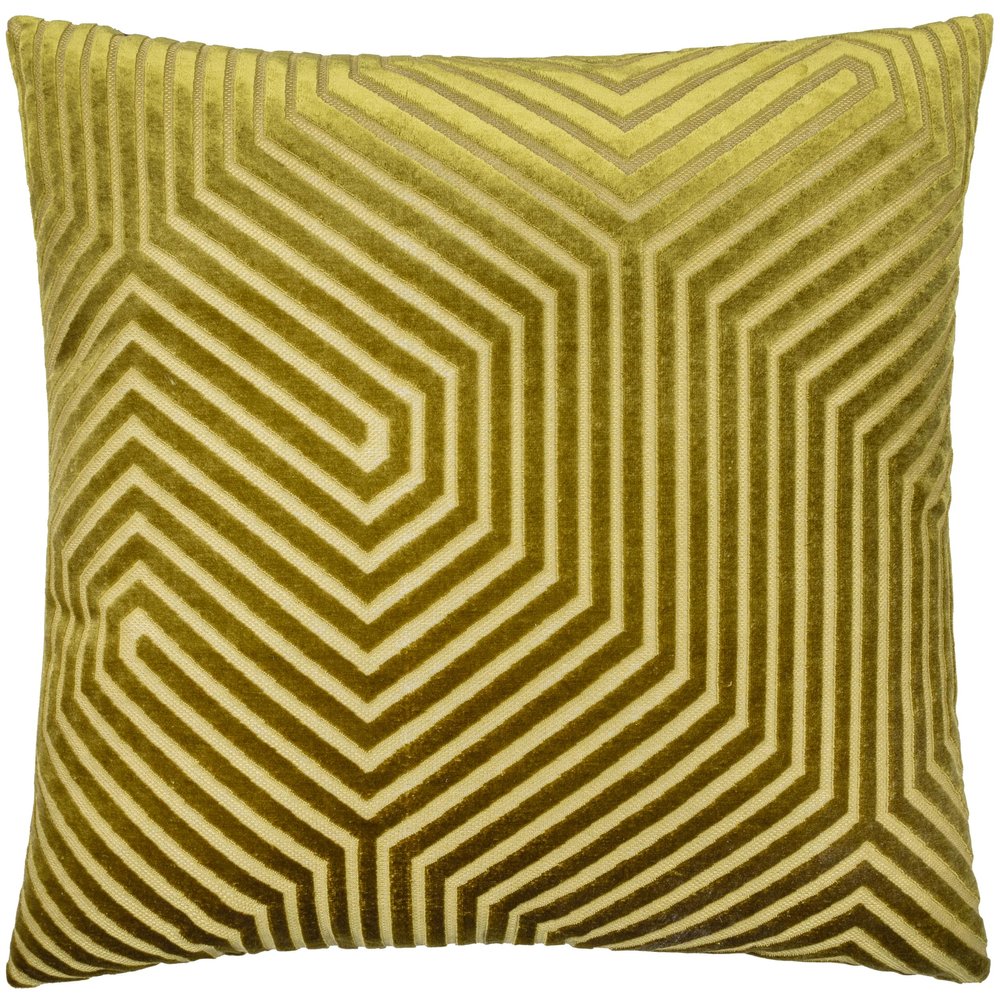 Paoletti Evoke Velvet Cushion with Polyester Filling, Chevron Pattern, Olive Green, 55 x 55 cm