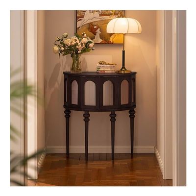 zhuyanbo007 Solid Wood Half-Moon Console Table, Black