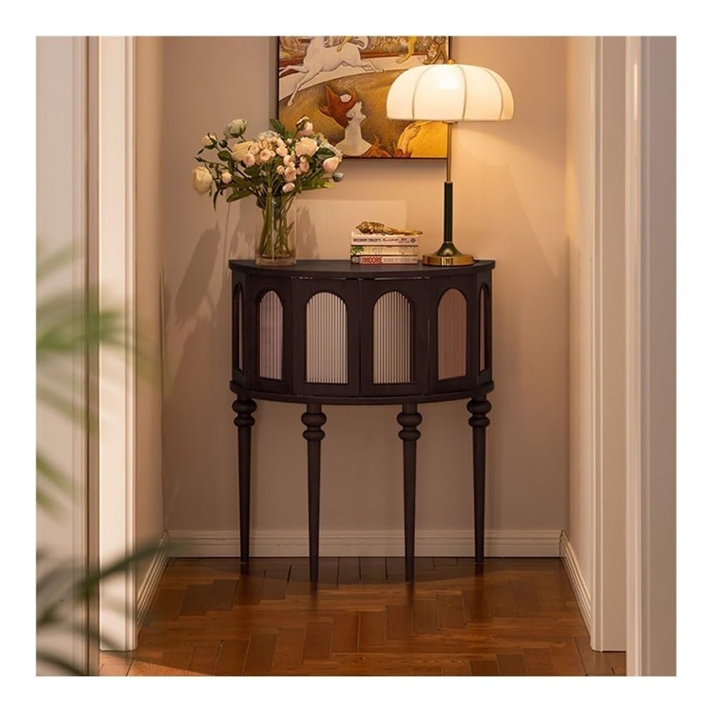 zhuyanbo007 Solid Wood Half-Moon Console Table, Black