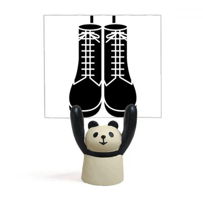 Men's Black High Boot Pattern Outline Memo Holder, Cartoon Panda Stand Decoration
