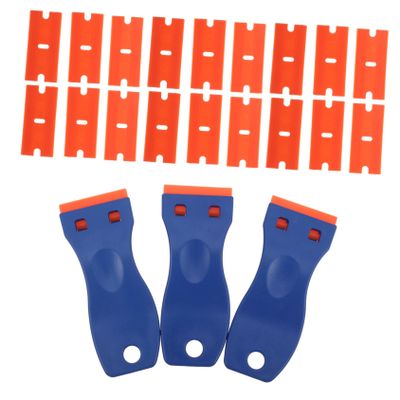 SHINEOFI 3-Piece Cleaning Scraper Set, Blue Plastic Razor Scrapers for Sticker Removal