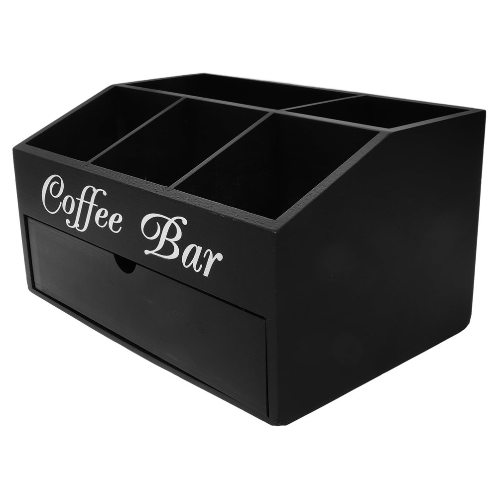 Coffee Station Organizer, Black Countertop Storage Box
