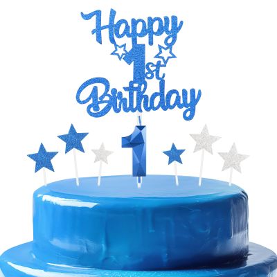 mciskin Royal Blue 1st Birthday Cake Topper Set
