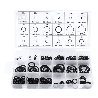 Rubber O-Ring Washer Seal Gasket Assortment, 225 Pieces, Black, Type 18