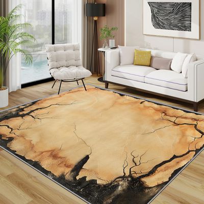 TerroVee Textured Area Rug 200 x 300 cm, Washable, Non-Slip, Soft, Sepia Black