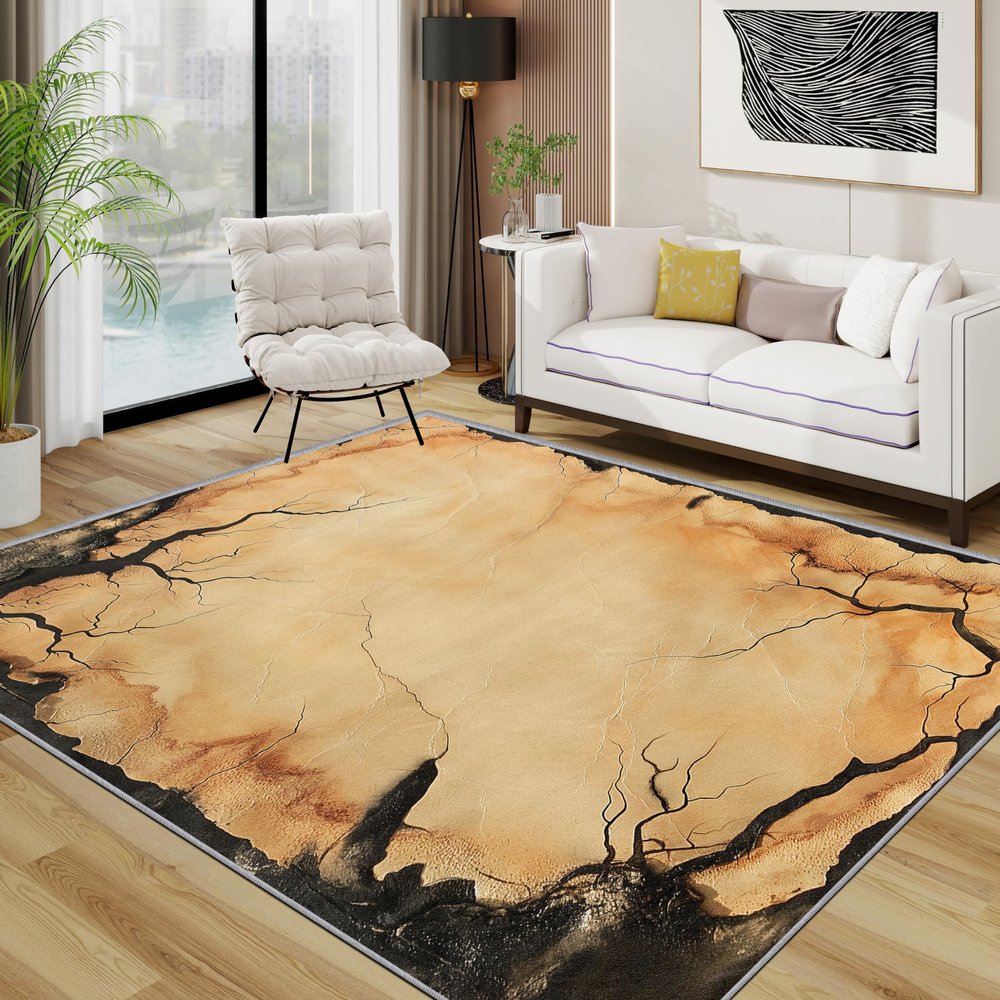 TerroVee Textured Area Rug 200 x 300 cm, Washable, Non-Slip, Soft, Sepia Black