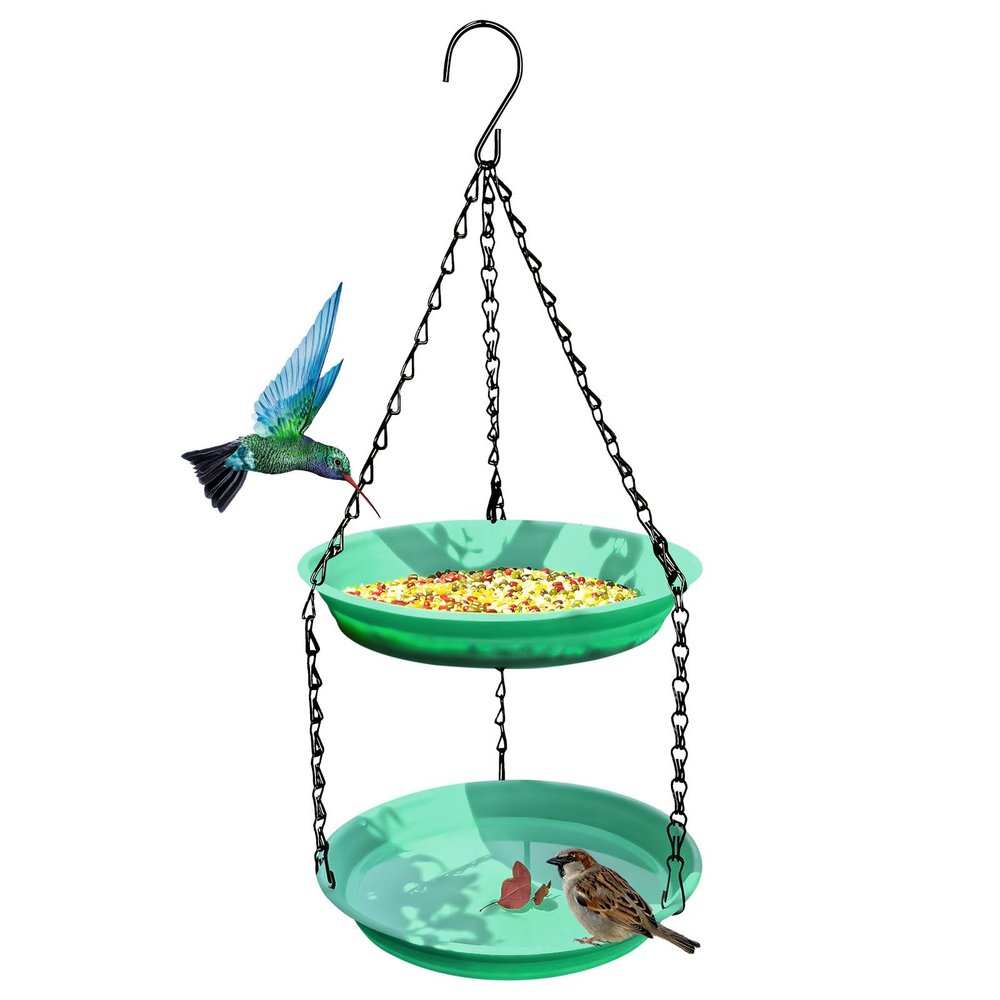 2-in-1 Hanging Bird Feeder and Bird Bath, Green