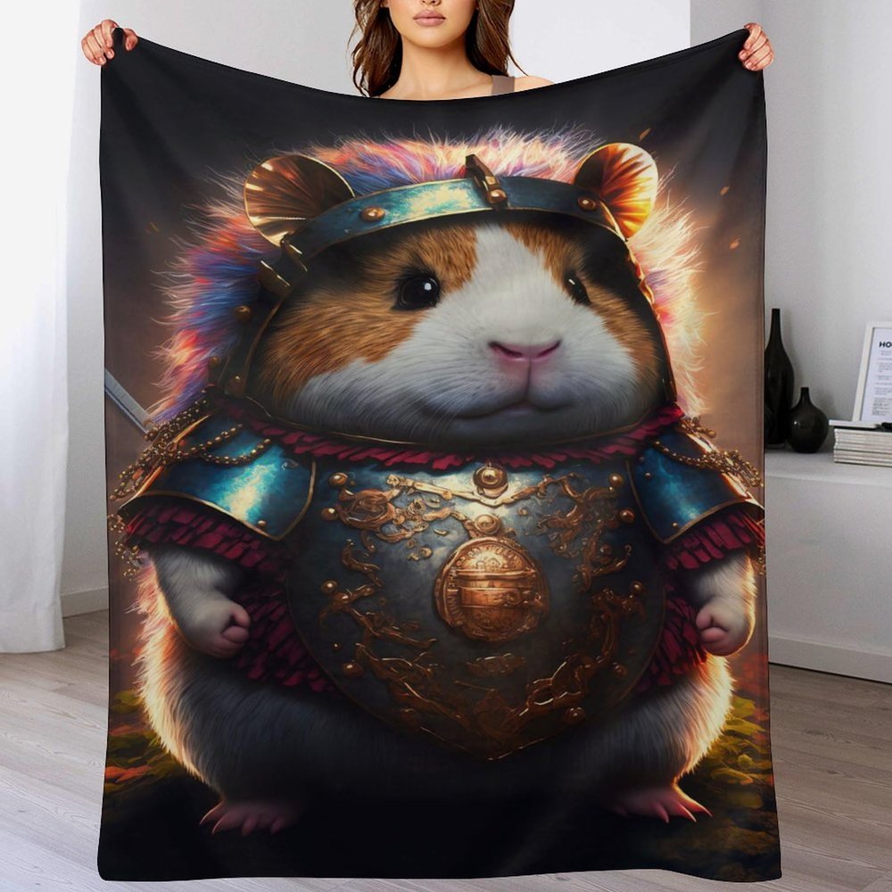 Cute Guinea Pig Warrior Flannel Throw Blanket, 180 x 200 cm