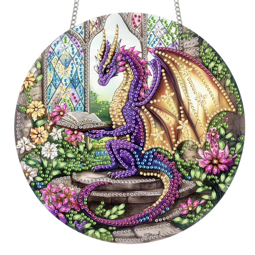 Reofrey Double-Sided Diamond Painting Suncatcher - 20x20cm Dinosaur Design