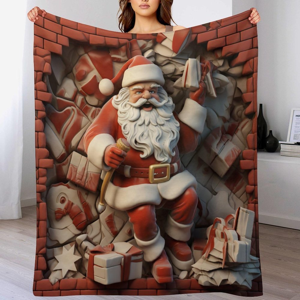 Santa Claus Fleece Blanket, Soft Lightweight Flannel Throw for Couch, Bed, or Sofa, 150 x 200 cm