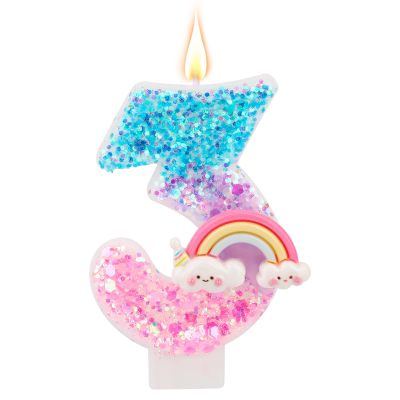 Rainbow Birthday Number Candle, Colorful Macaron Design