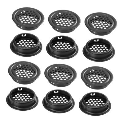 20 Black Stainless Steel Round Ventilation Grilles, 35 mm, for Cabinets