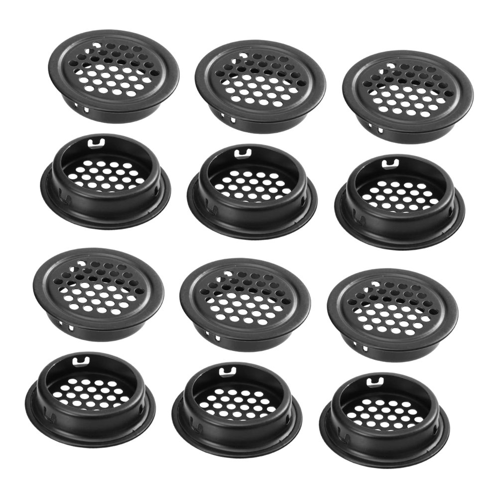 20 Black Stainless Steel Round Ventilation Grilles, 35 mm, for Cabinets