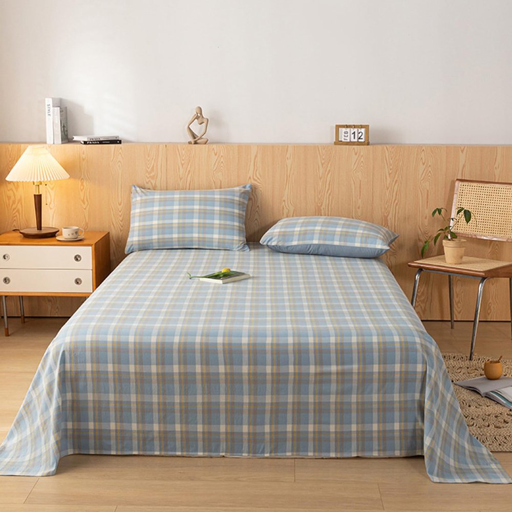 HAIBA Flat Sheet Without Elastic 120 x 230 cm Blue – 1 Sheet with 1 Pillowcase