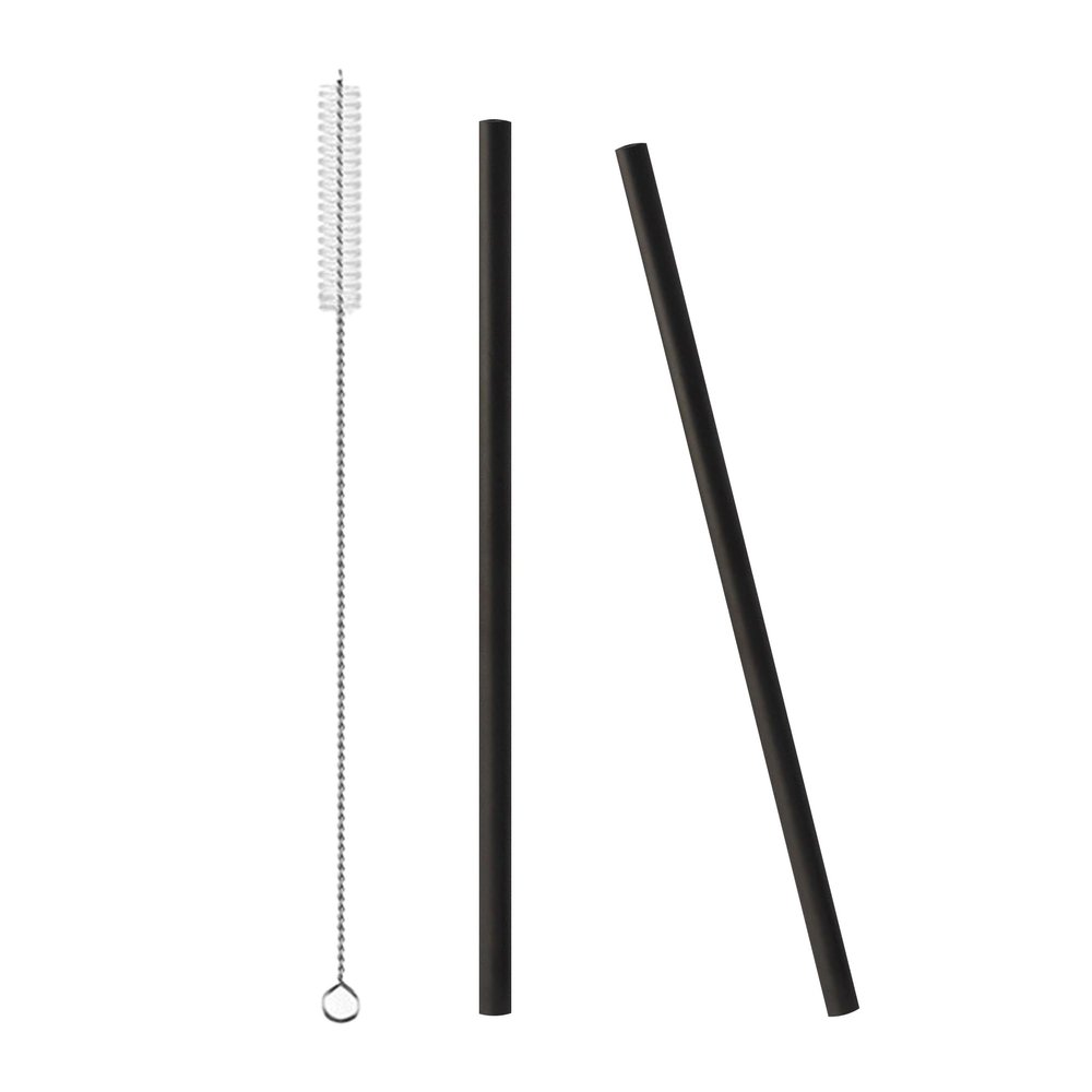 2 Pack Straight Reusable Metal Straws with Cleaning Brush