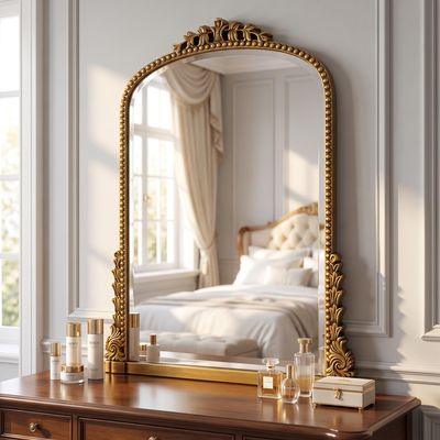 BEAUTYPEAK Vintage Wall Mirror 81 x 61 cm, Oval Baroque Mirror with Gold Frame