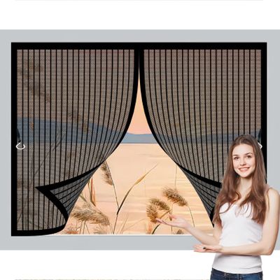 Magnetic Fly Screen for Balcony Door, 77 x 126 cm, Adjustable, Black