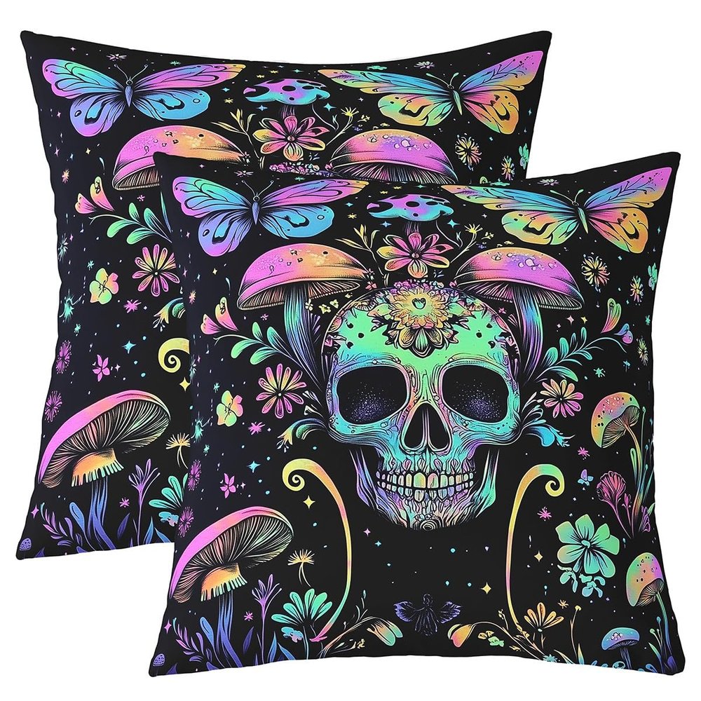 Homewish Set of 2 50 x 50 cm Gothic Skull Decorative Pillow Covers