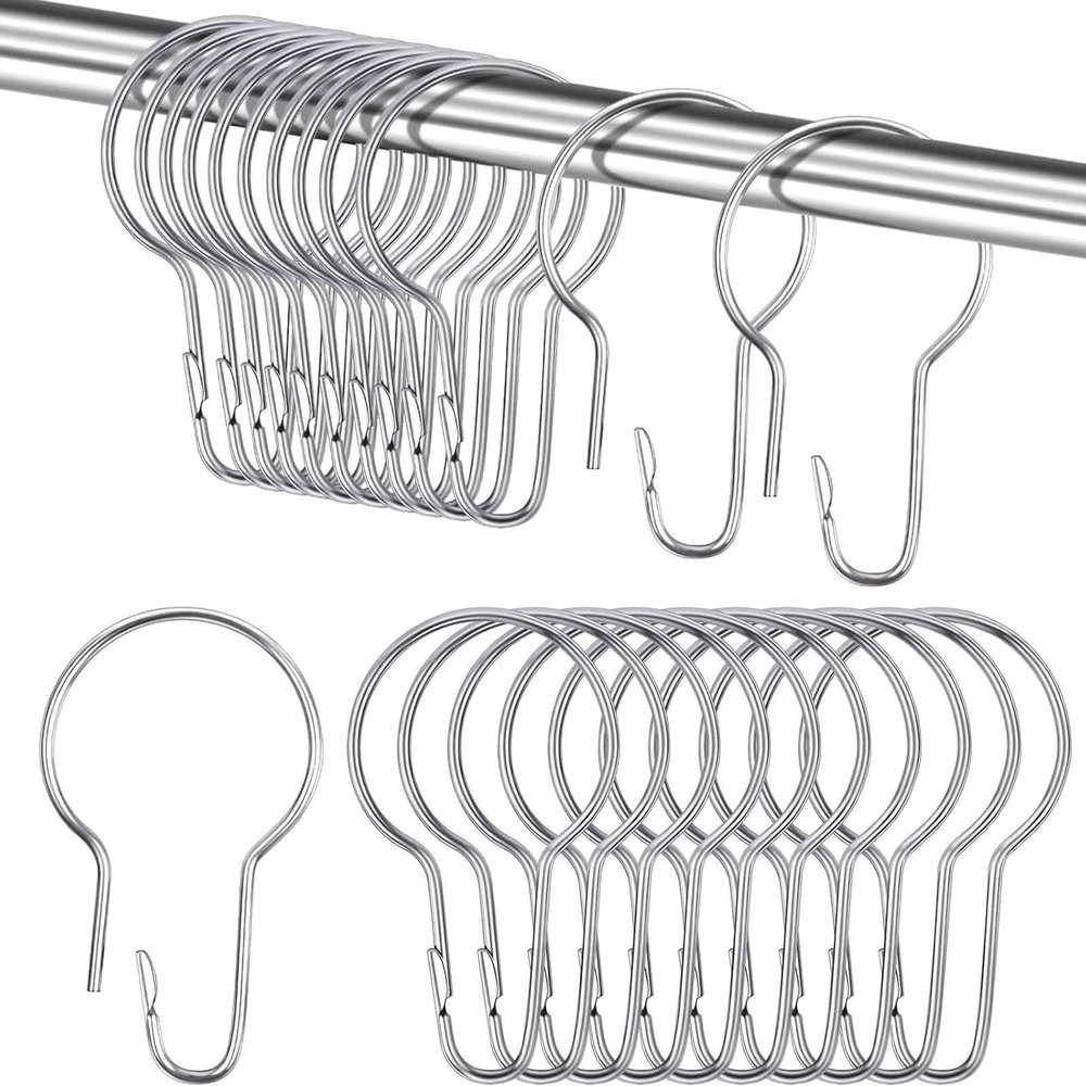 30 Shower Curtain Rings with Glide System, Stainless Steel, Silver