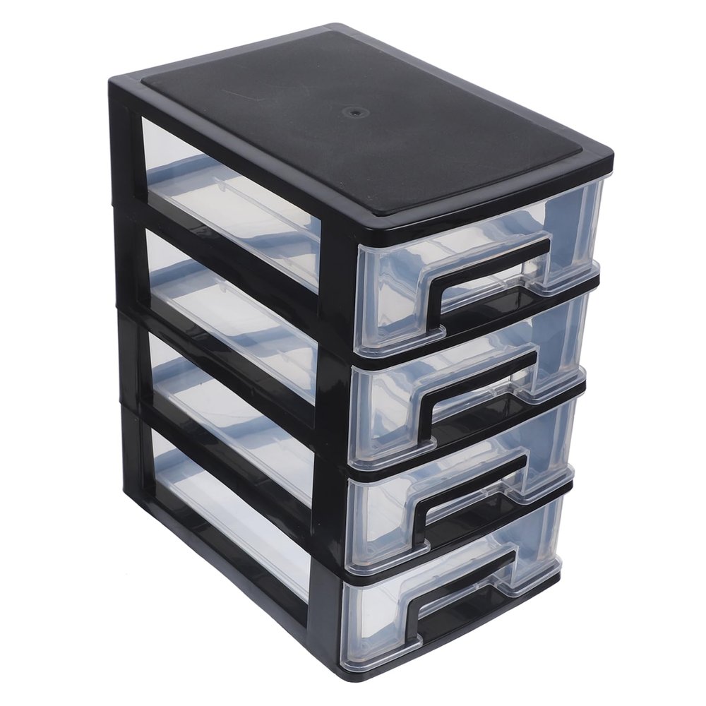 Black Four-Tier Plastic Storage Cabinet with Drawers